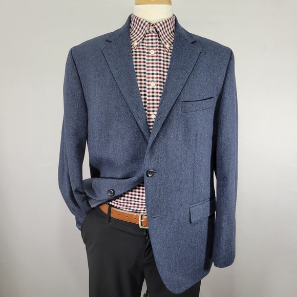 Geoffrey Beene Men's Tweed‎ Sport Coat Blazer Two Button Blue Wool Polyester 44R
